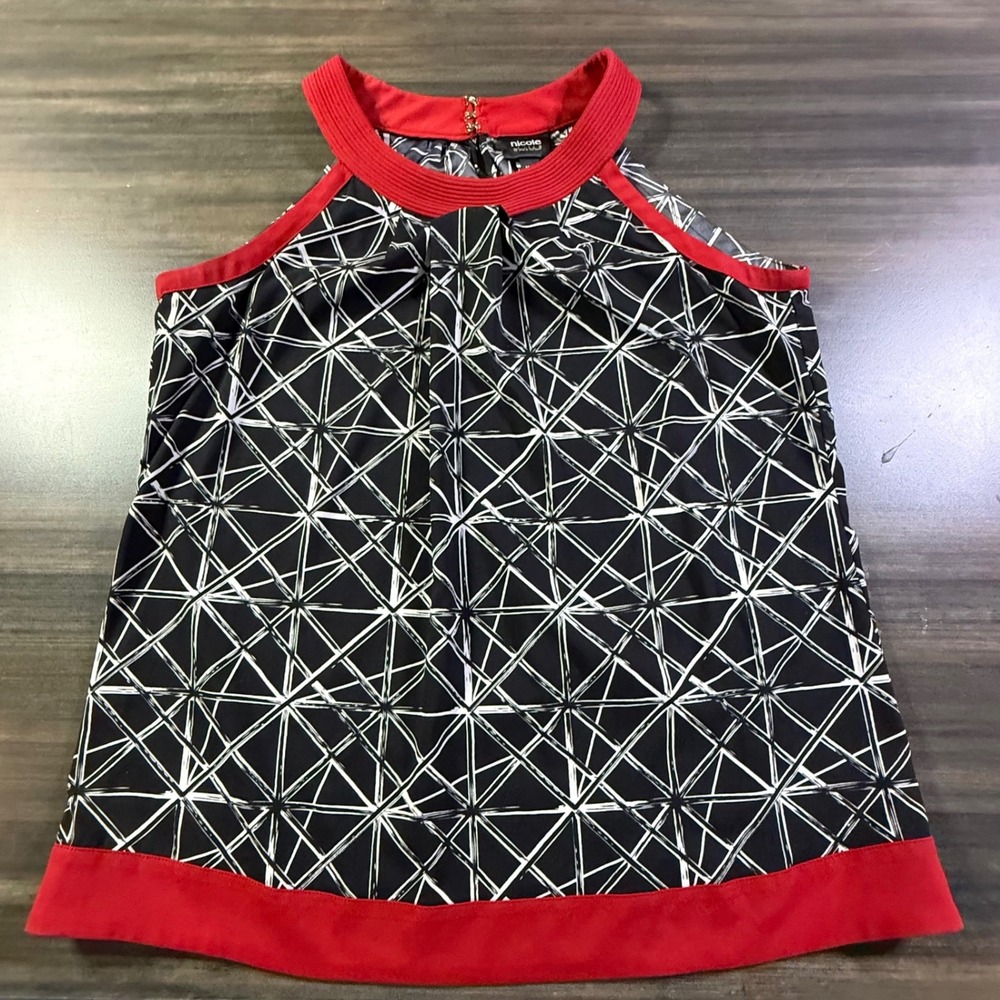 Nicole by Nicole Miller Black White Geometric Halter Top - Size M